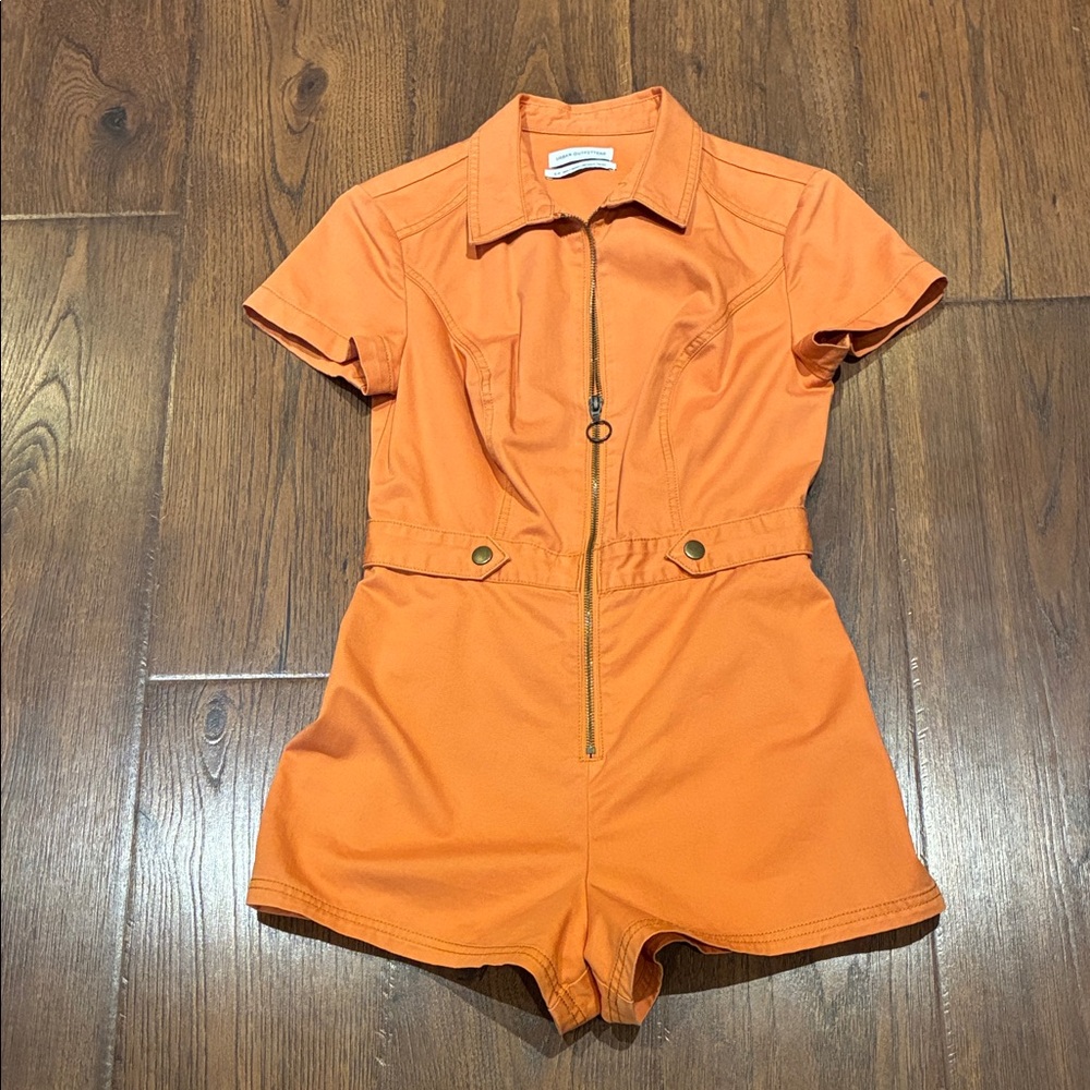 Orange Short-Sleeve Zip-Front Romper